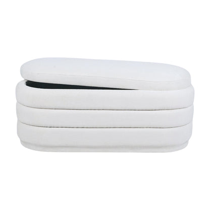 White Chenille Storage Bench