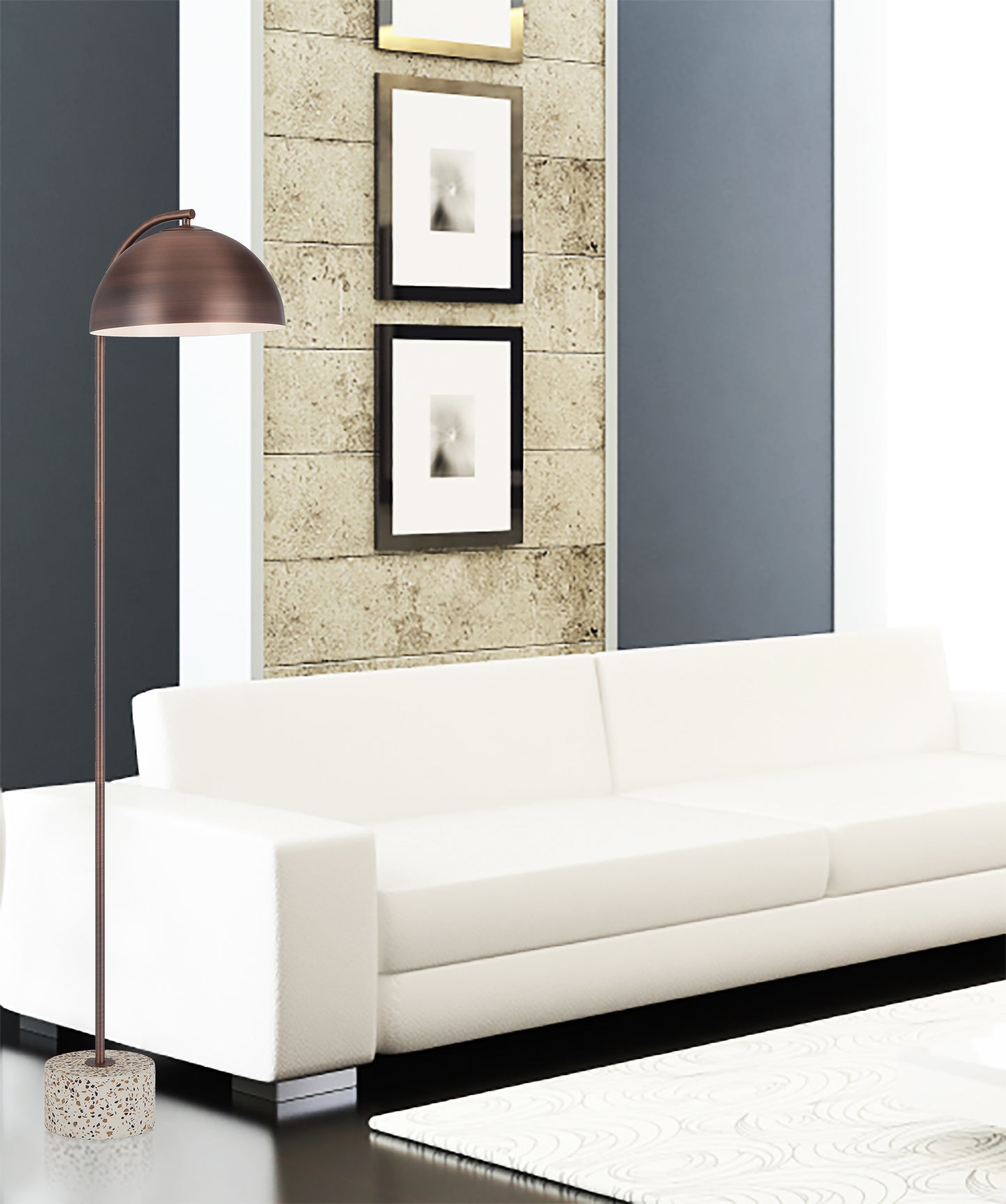 TFS FLOOR LAMP 25wE27max L:400 W:180 H:1500 cable2.0 foot WHITE TERRAZZO / BRONZE