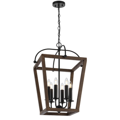 TFS 6 PENDANT 6x25wE14 W560 H730 CHAIN 2M BLACK MATT / TIMBER