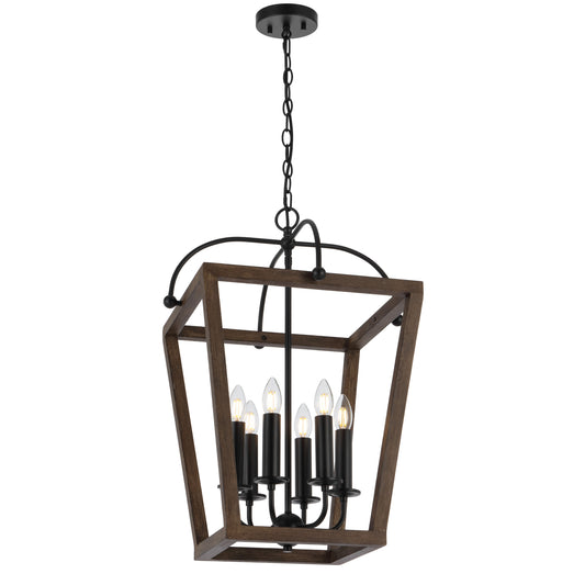 TFS 6 PENDANT 6x25wE14 W560 H730 CHAIN 2M BLACK MATT / TIMBER