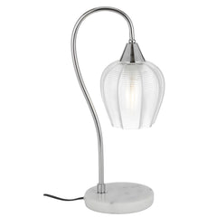 TFS TABLE LAMP 25wE27max L210 W160 H450 line swt WH MARBLE/CHROME/CLEAR