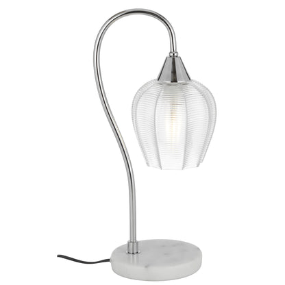 TFS TABLE LAMP 25wE27max L210 W160 H450 line swt WH MARBLE/CHROME/CLEAR