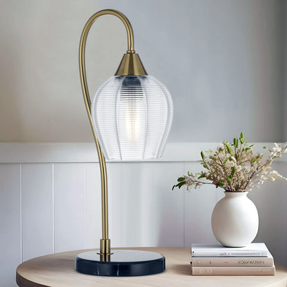 TFS TABLE LAMP 25wE27max L210 W160 H450 line swt BLK MARBLE/ANT GOLD/CLEAR