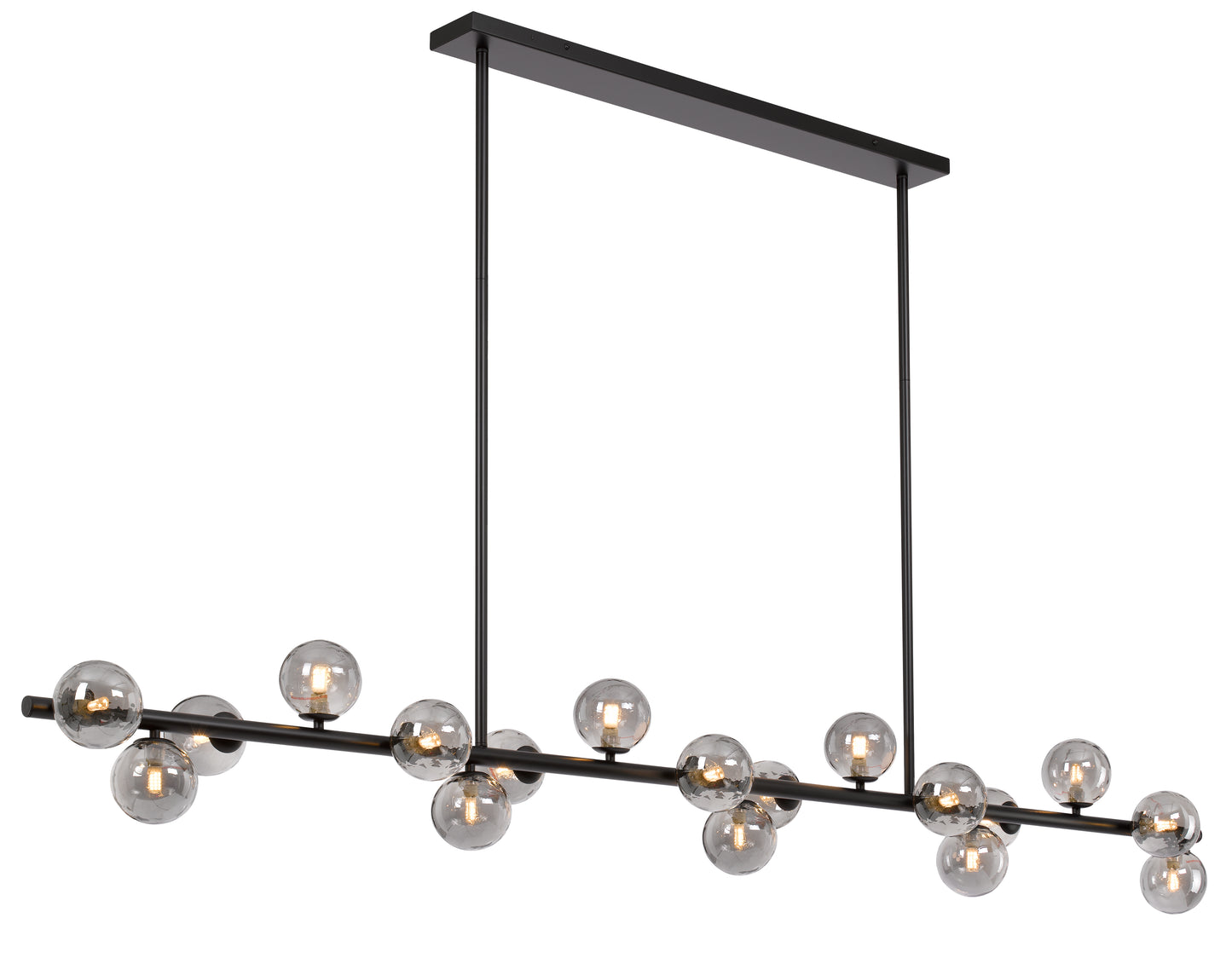 TFS 18 LTS PENDANT 18x6wG9mx L2000 W243 H245 ROD:2x6001x300 BLACK FRAME/SMOKE GLASS