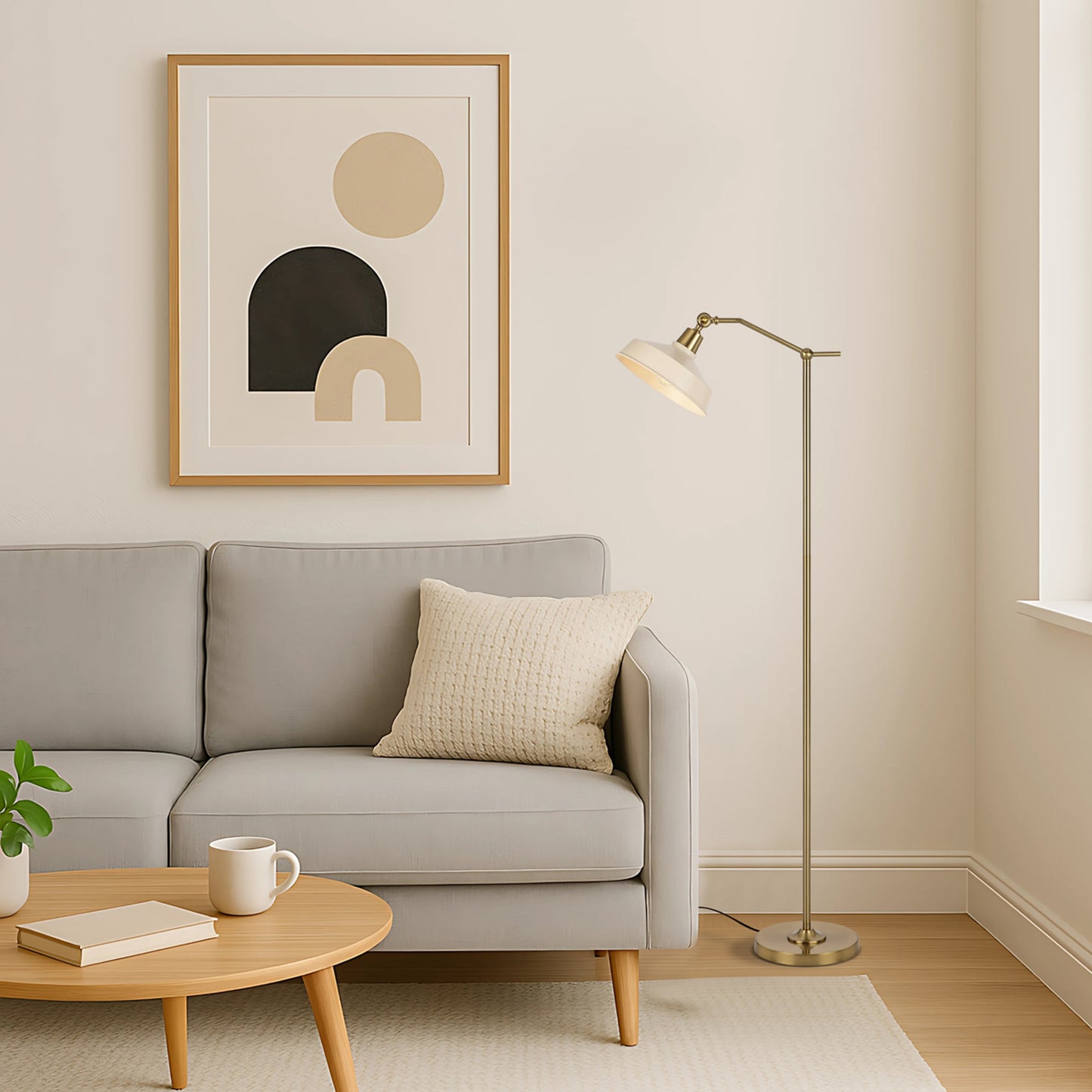 TFS FLOOR LAMP 25wE27max L440 W250 H1500 FOOT SWTCH ANT GOLD/BEIGE 9001