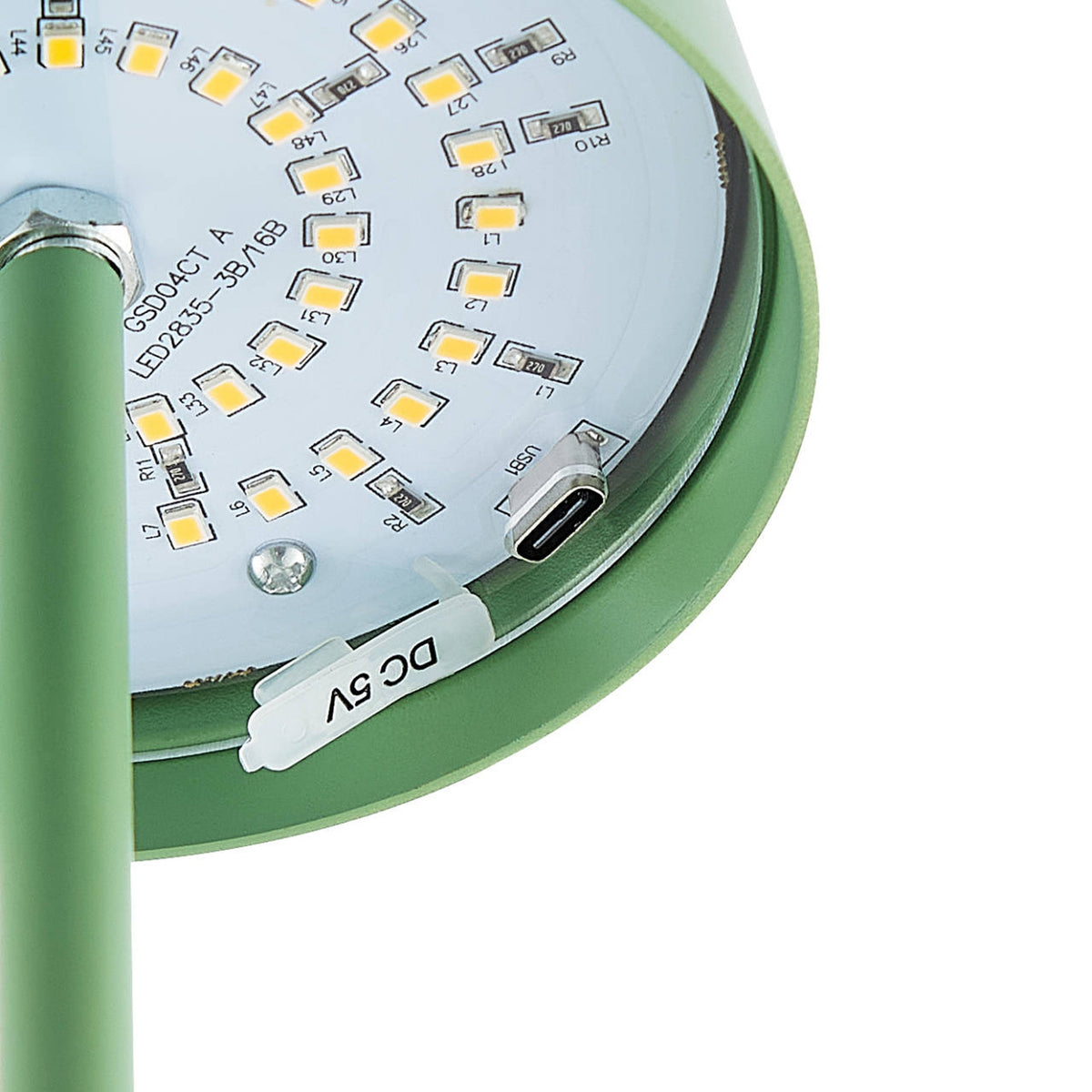 TFS RECHARGEABLE TABLE LAMP 3wLED D108 H380 IP54 1.5M 3000 K 300LM 2X2000mah GREEN SATIN
