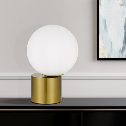 TFS TABLE LAMP 25wE27max D:200 H:300 Inline Switch ANTIQUE GOLD BASE/OPAL GLASS