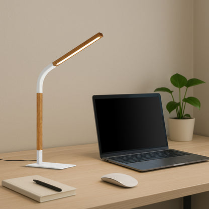 TFS TABLE LAMP 7wLED 400Lm L:380 W:130 H:630 INLINE SWTCH 3000K WHITE MATT/ASH TIMBER