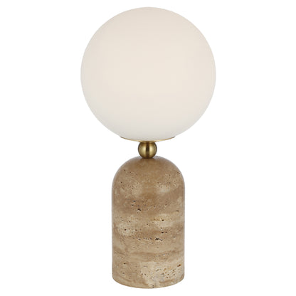TFS TABLE LAMP 25wE27max D:200 H:420 INLINE SWT BEIGE TRAVERTINE/ANT GOLD/OPAL MATT