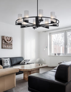 TFS 8LTS PENDANT 8x25wE14max D850 H242 GLASS:80 BLACK / OPAL MATT ROD:1.5m