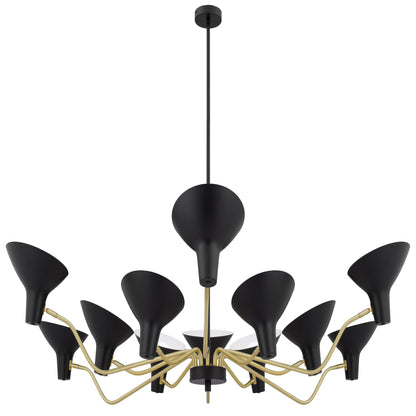 TFS 12 LIGHTS PENDANT 12x25wE27max D:1500 H:285 BLACK/BRASS MATT ROD:1.5m