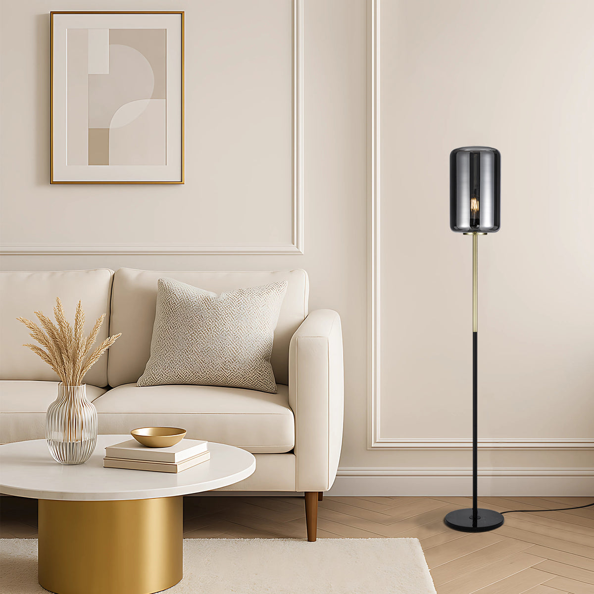 TFS FLOOR LAMP 25wE27max H:1520 D:210 BRASS MATT/BLACK MARBLE/SMOKE