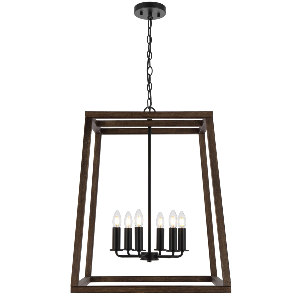 TFS 6 LT PENDANT 6x25wE14 W560 L560 H720 CHAIN 2M BLACK MATT / WALNUT TIMBER