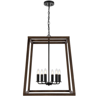 TFS 6 LT PENDANT 6x25wE14 W560 L560 H720 CHAIN 2M BLACK MATT / WALNUT TIMBER