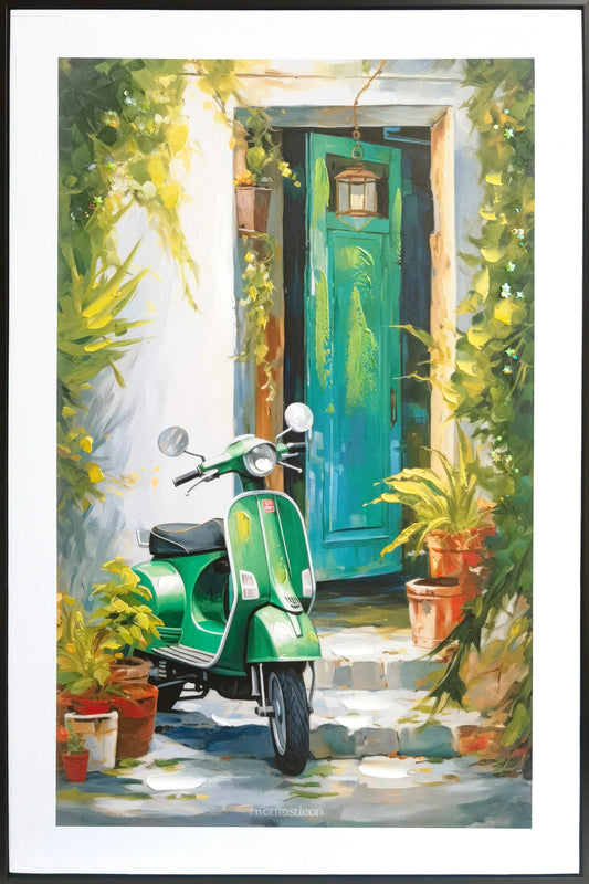 Doorfront Vintage Green Vespa Canvas with Black Frame