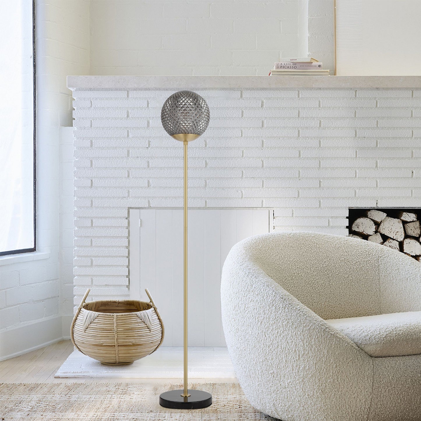 TFS FLOOR LAMP 25wE27max D:250 H:154 foot swtch BLACK MARBLE/SMOKE GLASS
