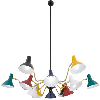 TFS 12 LIGHTS PENDANT 12x25wE27max D:1500 H:285 MULT COLOUR/BRASS MATT ROD:1.5m