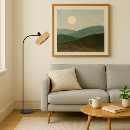 TFS FLOOR LAMP 25wE27max L530 W300 H1580 foot swt BLACK / NATURAL RAFFIA