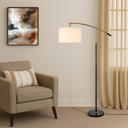 TFS FLOOR LAMP 25wE27max L940 W400 H1650 2.0m foot swt BLACK MARBLE/GOLD/IVORY SHADE
