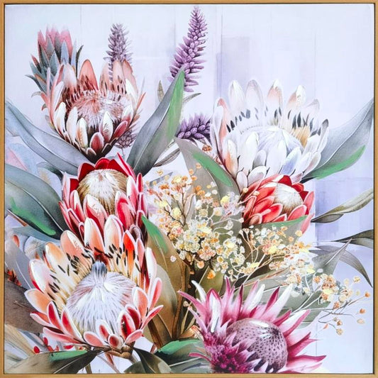 Protea Bouquet Hand Painting Picture w. Natural wood colour PS Frame