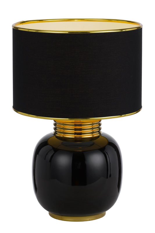 TFS CERAMIC TABLE LAMP 25wE27max H:425 D:285 BLACK/BLACK/GOLD TRIM