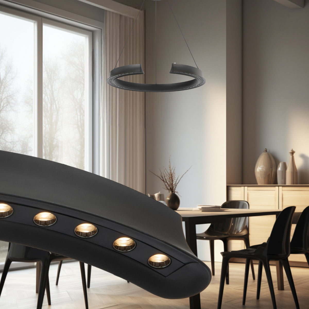 TFS PENDANT ROUND 34wLED DIM touch2210Lm cab 2M 2700K -5500K D650 H55 3CCT BLACK