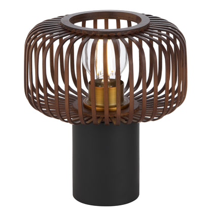 TFS ROUND TABLE LAMP 25wE27max D200 H230 inline swt BLACK / BROWN BAMBOO