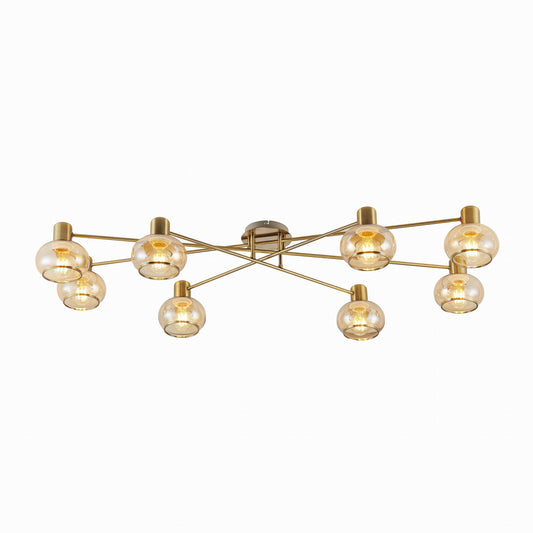 TFS 8 LT CTC 8x25wE27max L:1200 W:540 H:210 ANTIQUE BRASS/ AMBER GLASS