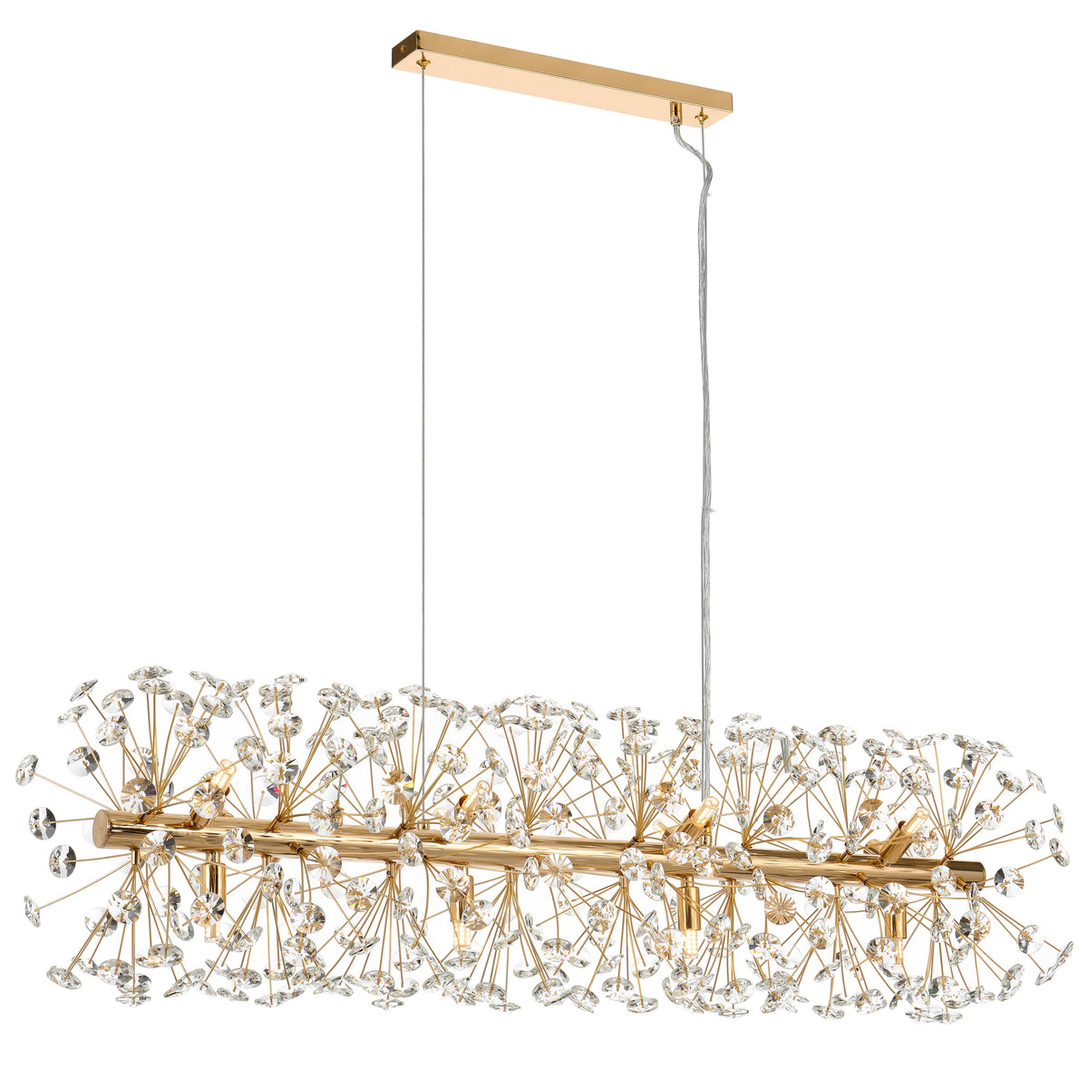 TFS 12LT REC PENDANT 12x6wG9max L:970 W:300 H:300 CRY H130 CHAIN 2M GOLD / CLEAR
