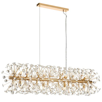 TFS 12LT REC PENDANT 12x6wG9max L:970 W:300 H:300 CRY H130 CHAIN 2M GOLD / CLEAR