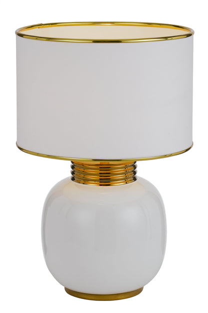 TFS CERAMIC TABLE LAMP 25wE27max H:425 D:285 WHITE/WHITE/GOLD TRIM