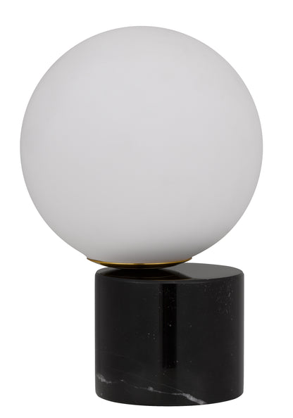 TFS TABLE LAMP 25wE27max D:200 H:300 Inline Switch BLACK MARBLE BASE/OPAL GLASS