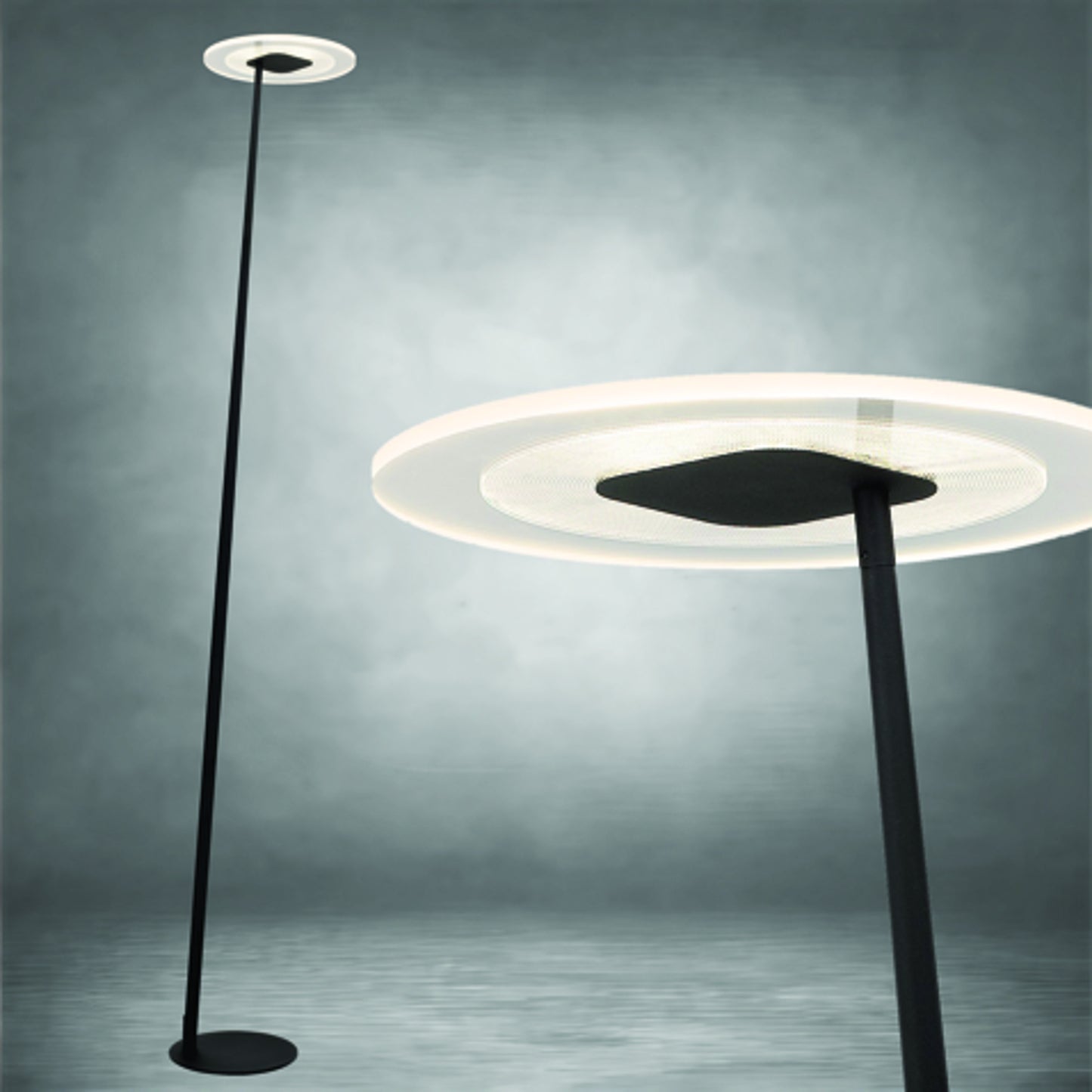 TFS LED FLOOR LAMP 12wLED 3CCT DIM 1800LM H1550 D350 footswth BLACK SAND