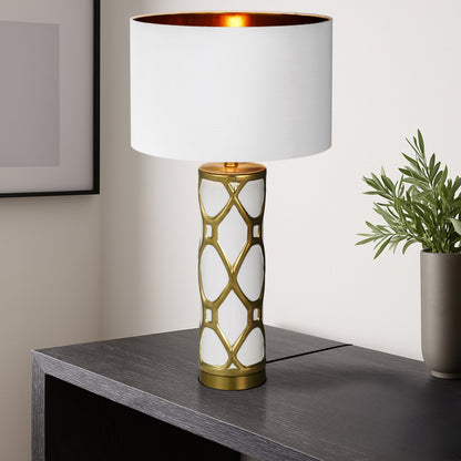 Segovia TFS CERAMIC TABLE LAMP 25wE27max D:380 H:690 Inline Switch WHITE / WHITE
