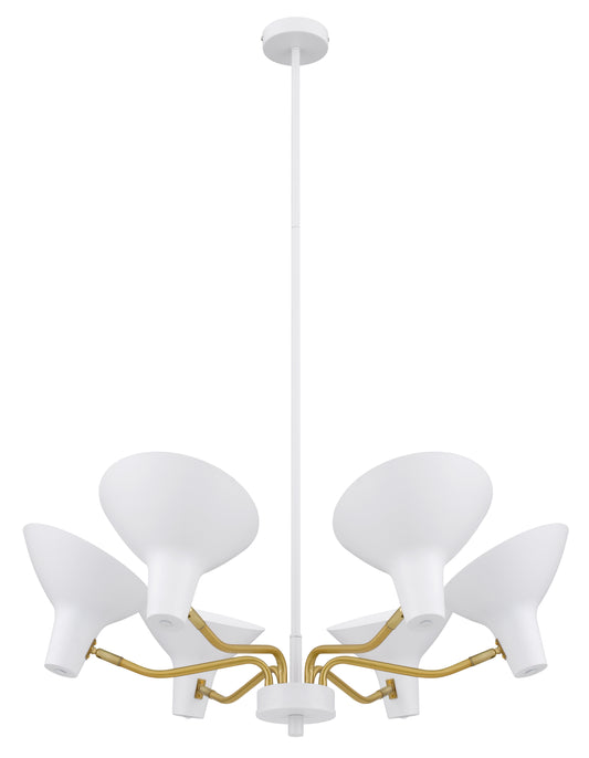 TFS 6 LIGHTS PENDANT 6x25wE27max D:900 H:150 WHITE/BRASS MATT ROD:1.5m