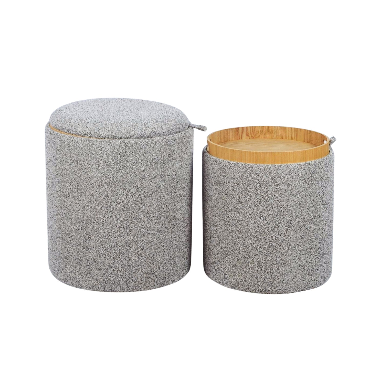 Grey Chenille Storage Ottoman with Tray