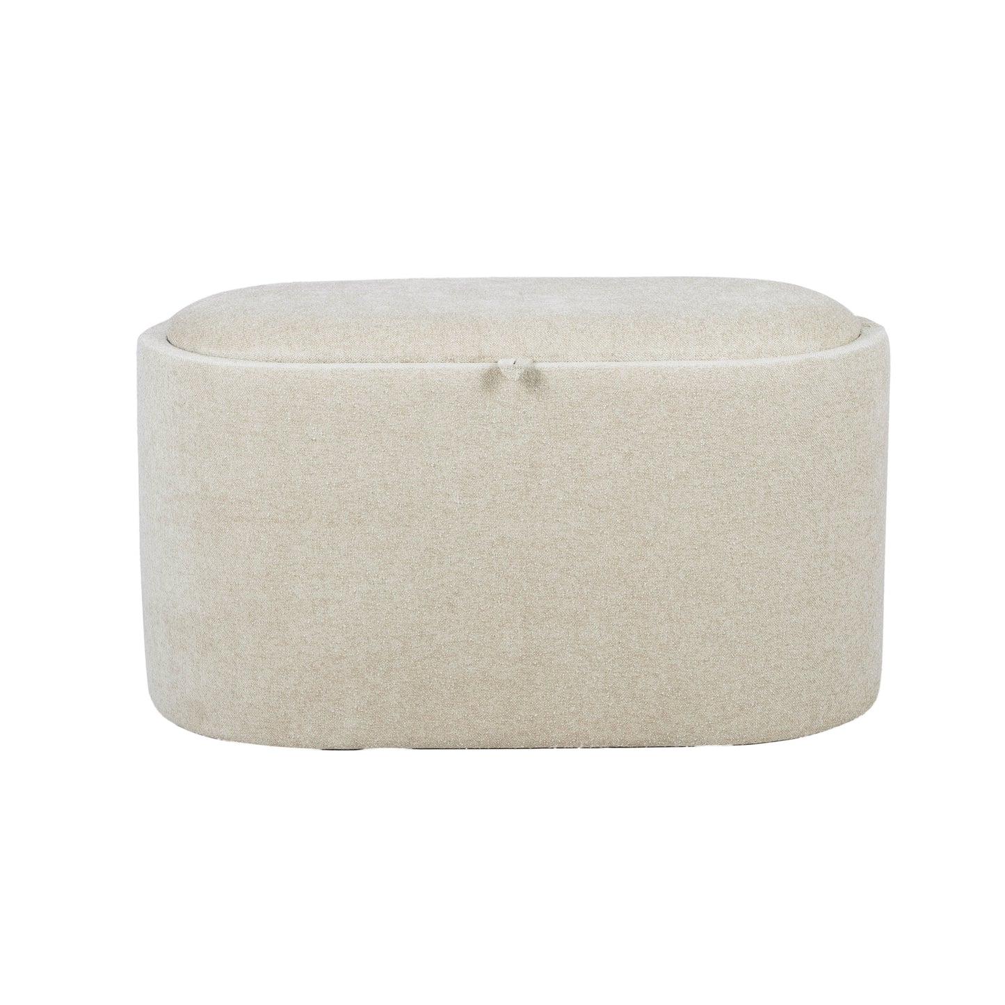 Beige Chenille Storage Ottoman with Tray