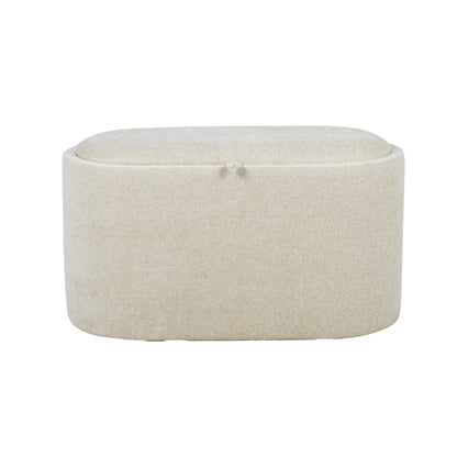 Beige Chenille Storage Ottoman with Tray