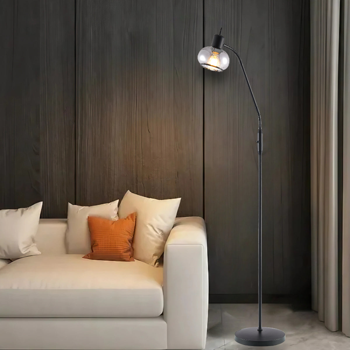TFS FLOOR LAMP 25wE27max L:560 W:250 H:1350 TOGGLE SWT BLACK MATT/ SMOKE GLASS