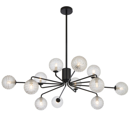 TFS 12LT PENDANT 12x6wG9max KIT D1130 H295 ROD:2*600+1*300 BLACK/ CLEAR PRISM PATTERN