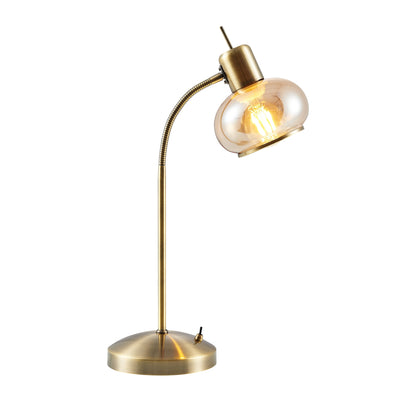 TFS TABLE LAMP 25wE27max L:270 W:160 H:470 TOGGLE SWT ANTIQUE BRASS / AMBER GLASS