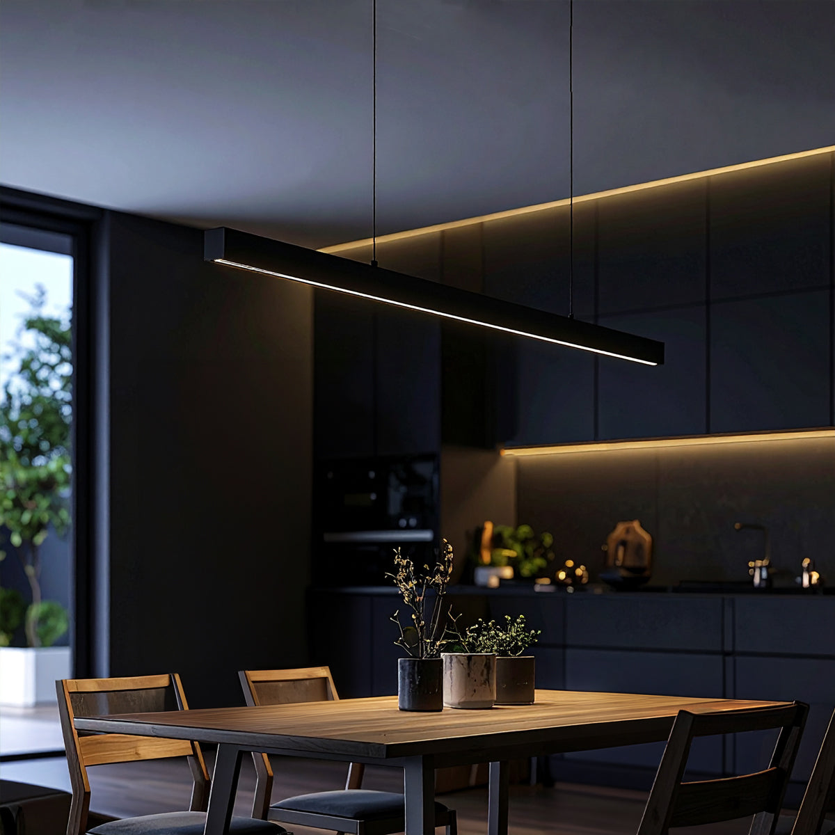TFS II 240 PENDANT 60wLED 3CCT TRIAC DIM cab.2m L:2400 H:50 W:75 BLACK 4200Lm