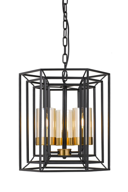 TFS 3LT PENDANT 3x25wE14max D:410 H:500 BLACK/ ANT BRASS AMBER GLASS CHAIN: 2M