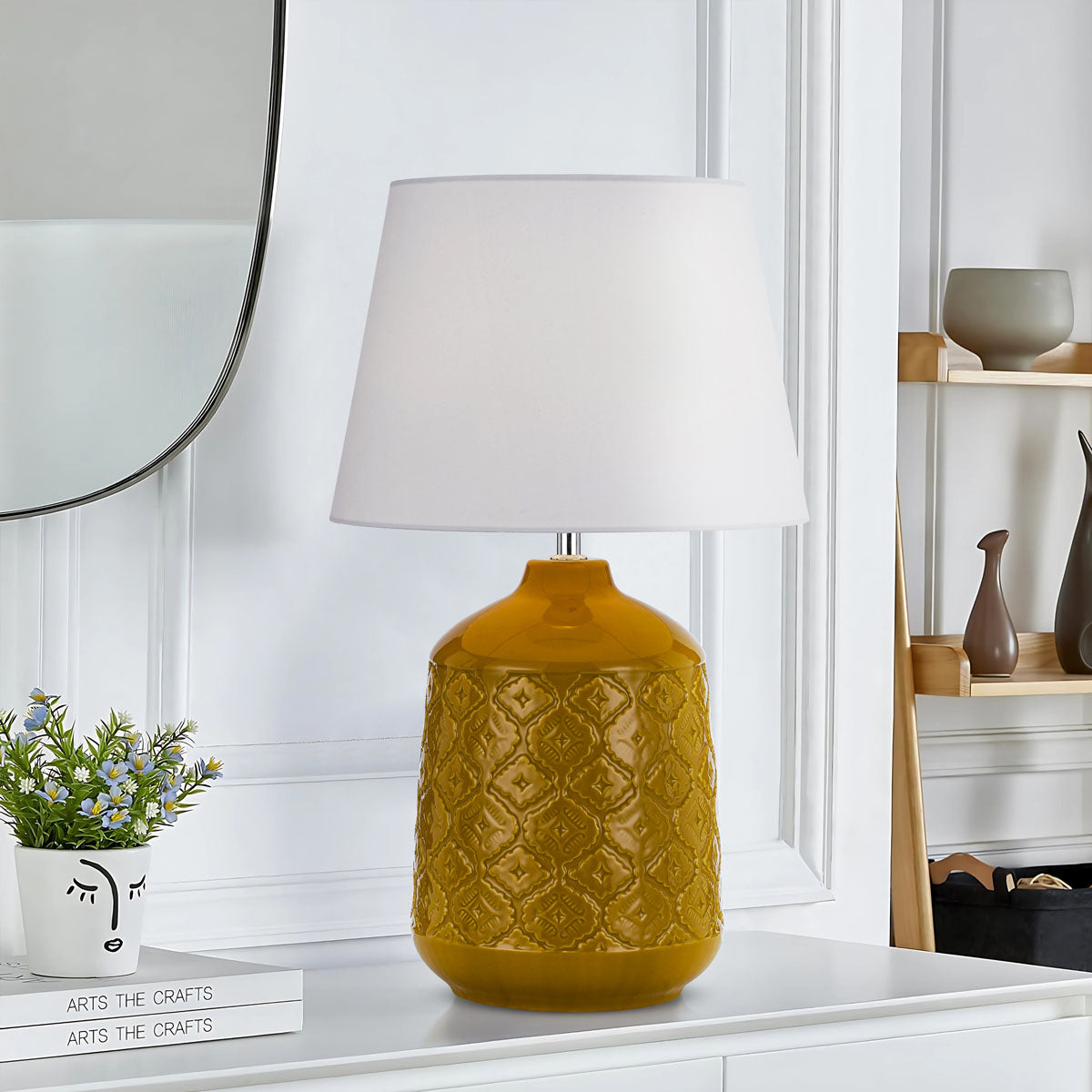 TFS CERAMIC TABLE LAMP 25wE27max H:535 D:300 BUTTERSCOTCH/WHITE