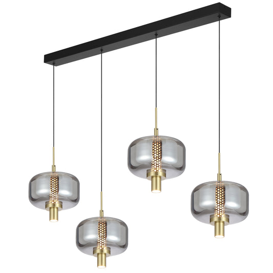 Cadiz TFS 4LT BAR PENDANT 4*8wLED 3000K DIM cab.2m 1050Lm L1170 D180 H275 GOLD/SMOKE