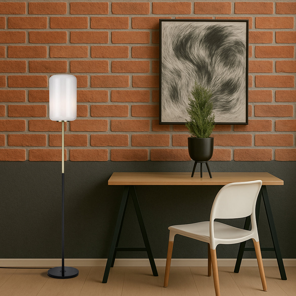 TFS FLOOR LAMP 25wE27max H:1520 D:210 BRASS MATT/BLACK MARBLE/OPAL