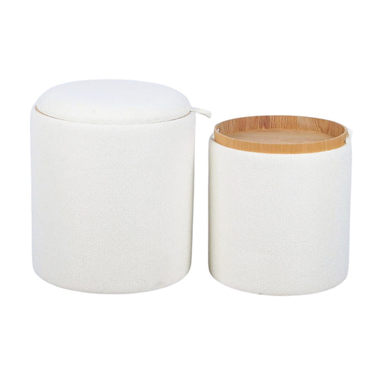 White Chenille Storage Ottoman with Tray