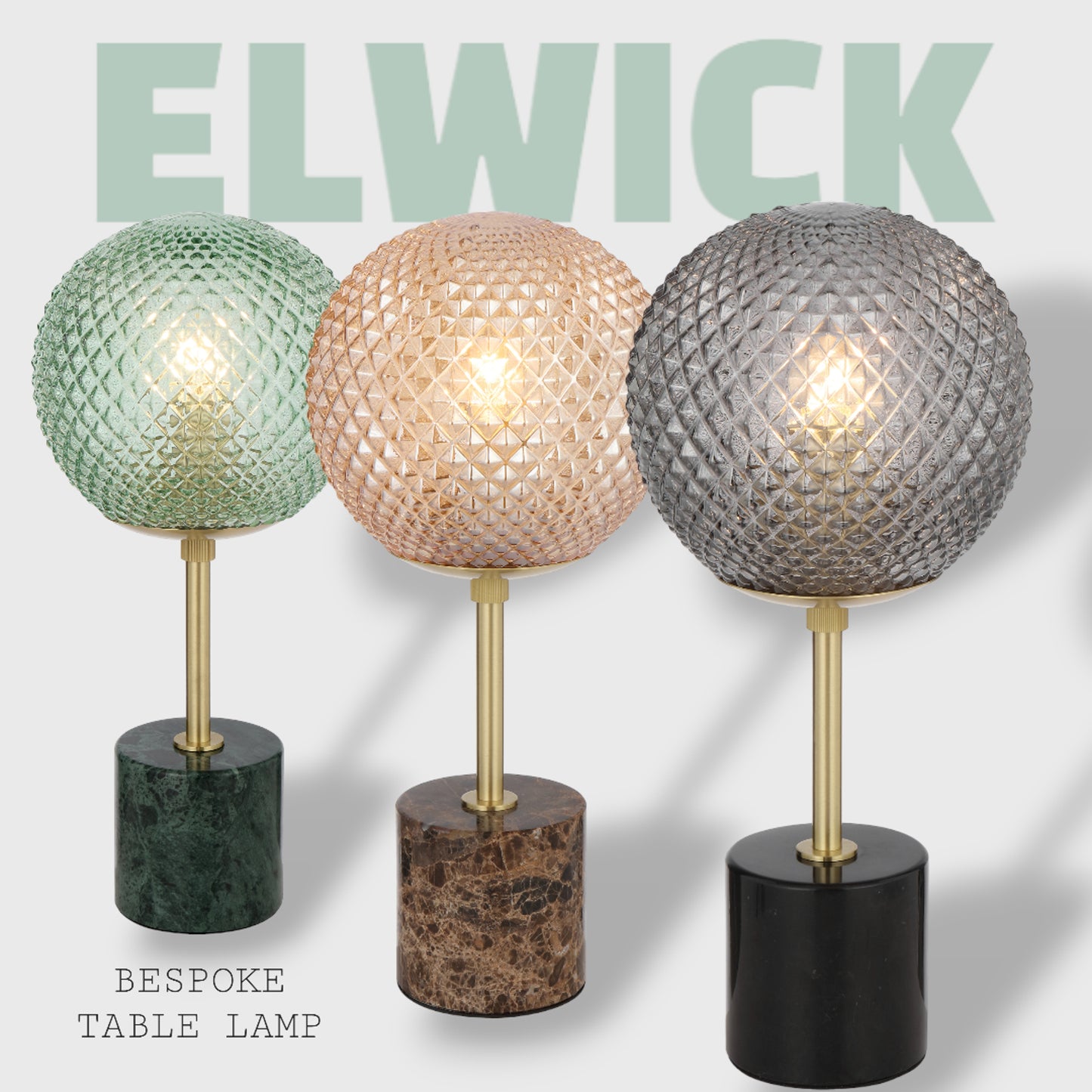 TFS TABLE LAMP 25wE27max D:190 H:415 inline swtch BLACK MARBLE/SMOKE GLASS