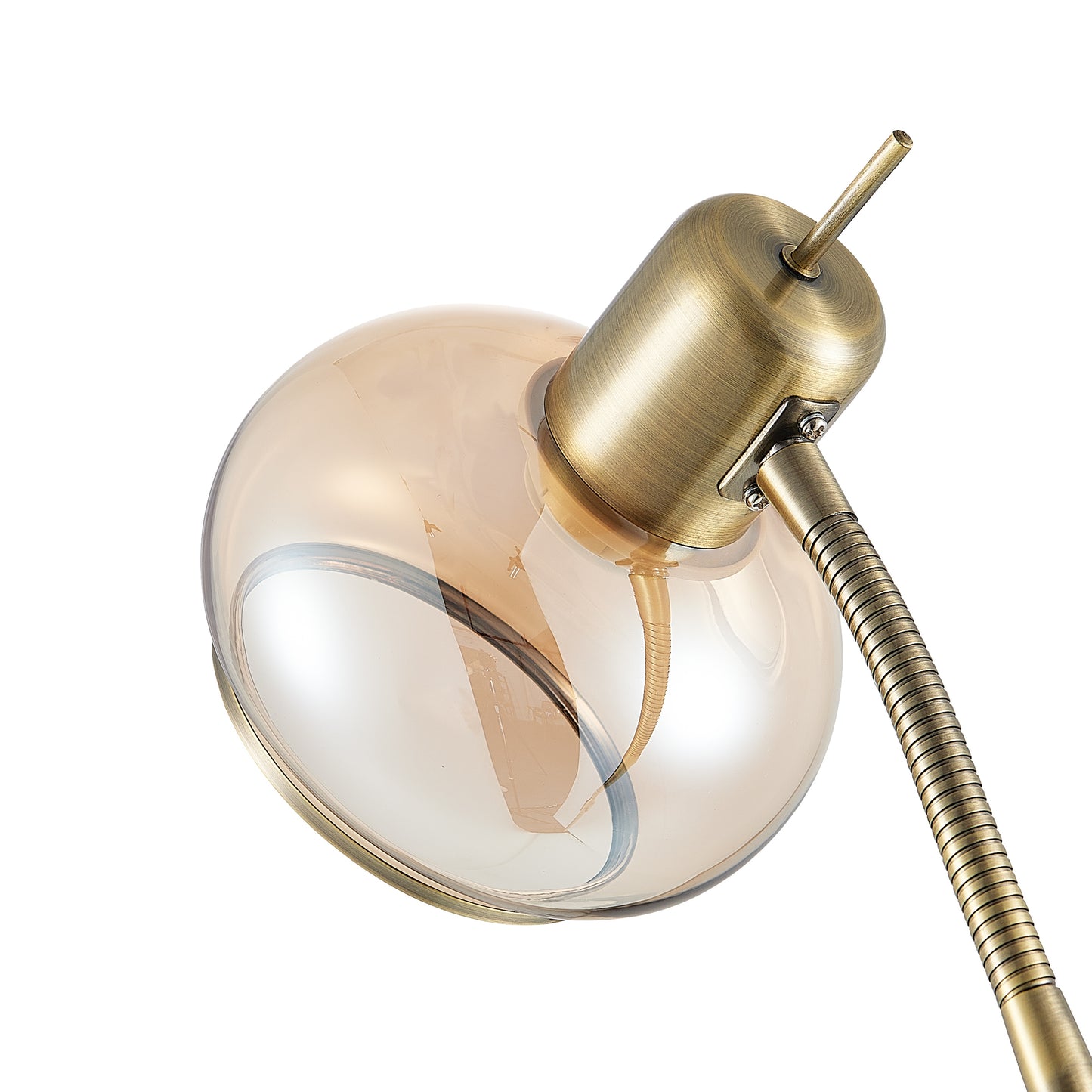 TFS FLOOR LAMP 25wE27max L:560 W:250 H:1350 TOGGLE SWT ANTIQUE BRASS/ AMBER GLASS