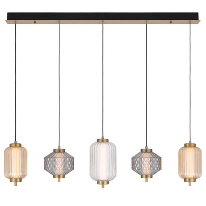 Lecce TFS PENDANT 5LT BAR 22wLED 3000K NONDIM D115 D150 D135 2M 678Lm BRASS/AMBER SMOKE CLEAR